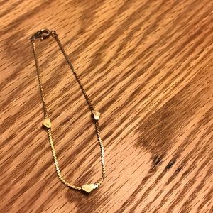 7” Yellow Plated Gold Bracelet with Gold Hearts